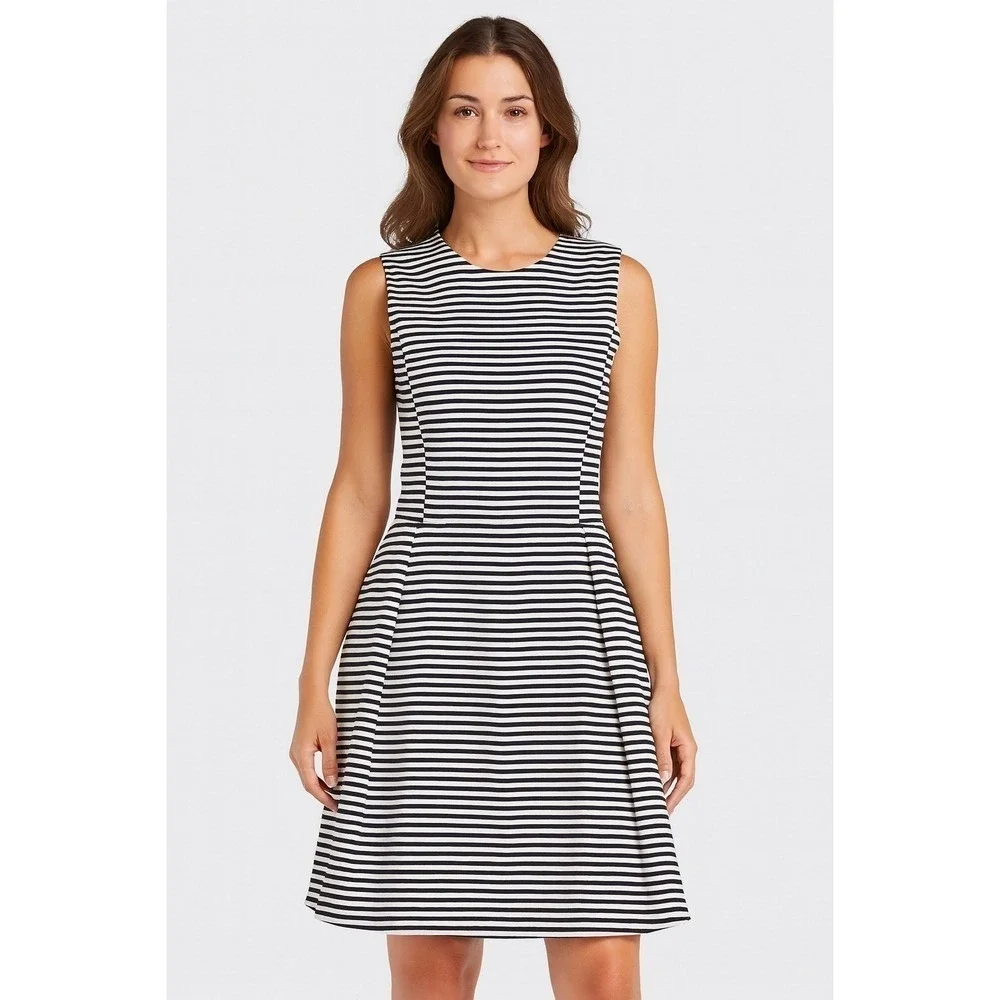 Kate Spade Saturday Black White Stripe Fit Flare Sleeveless Dress Size‎ 2